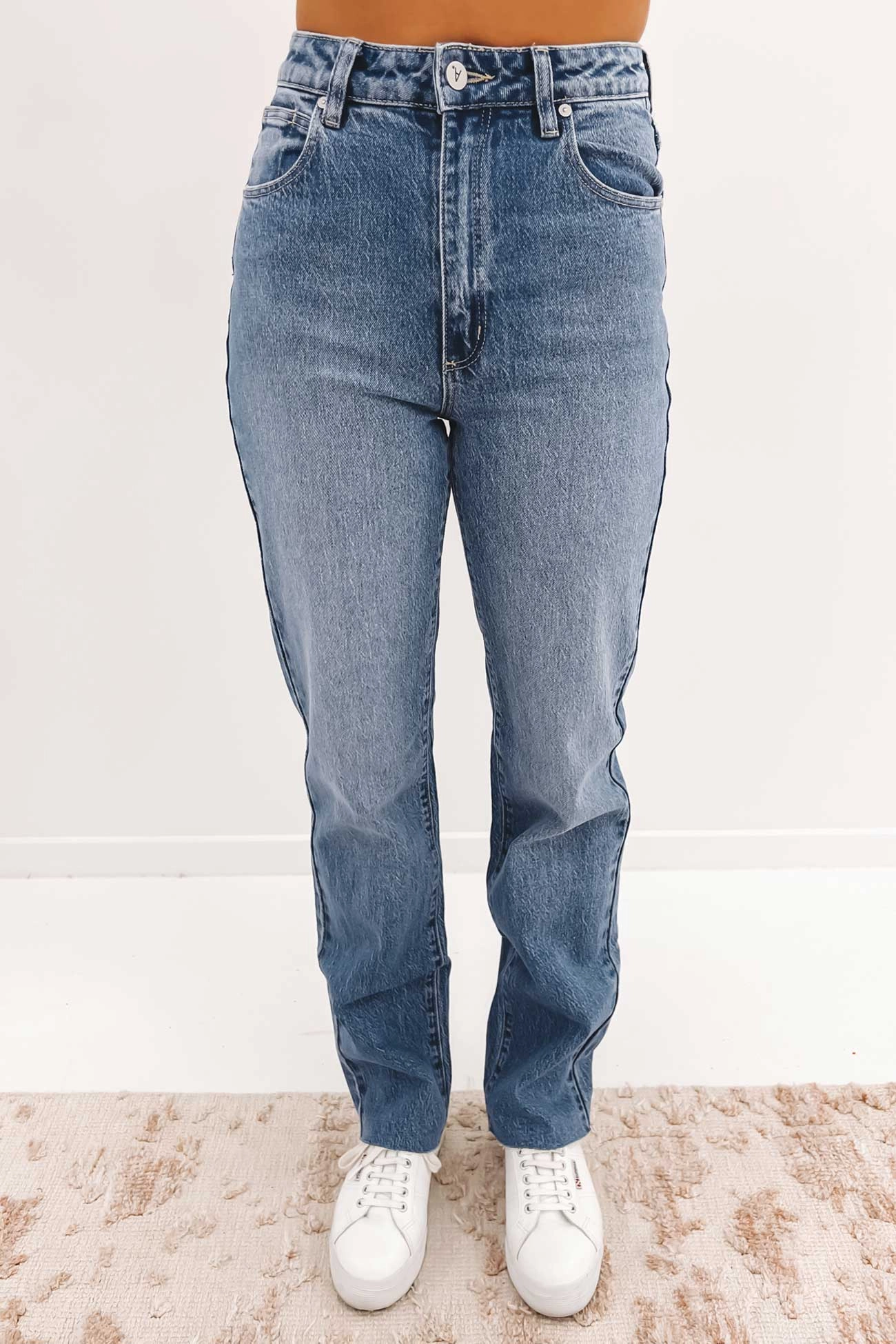A 94 High Straight Jean Lexi Mid Blue Stretch Fabric Simple Choice