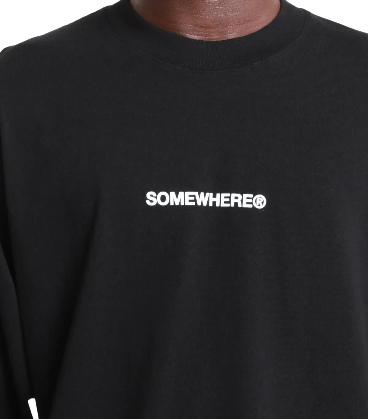 Reinforced Edges MultiPocket Design SOMEWHERE Original Logo Long Sleeve T-Shirt Black