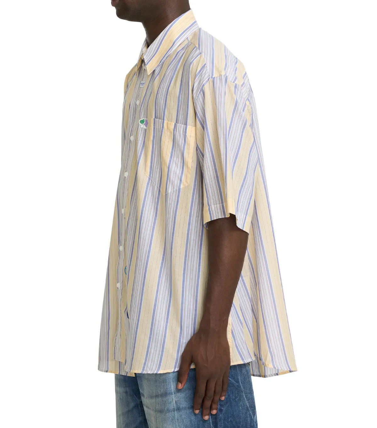 DoubleStitchedEdges Martine Rose Short Sleeve Boxy Wrap Shirt Yellow Blue