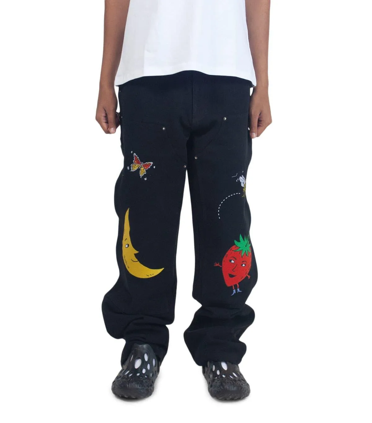 Sky High Farm Canvas Embroidered Workwear Pants Black Cozy Wrap