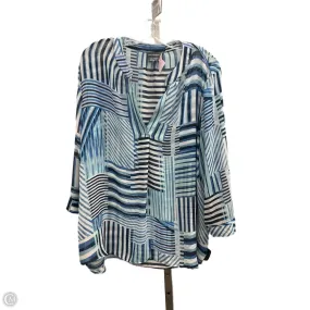 Sheer Overlay Material Top 3/4 Sleeve By Van Heusen In Blue & White, Size: Xxl