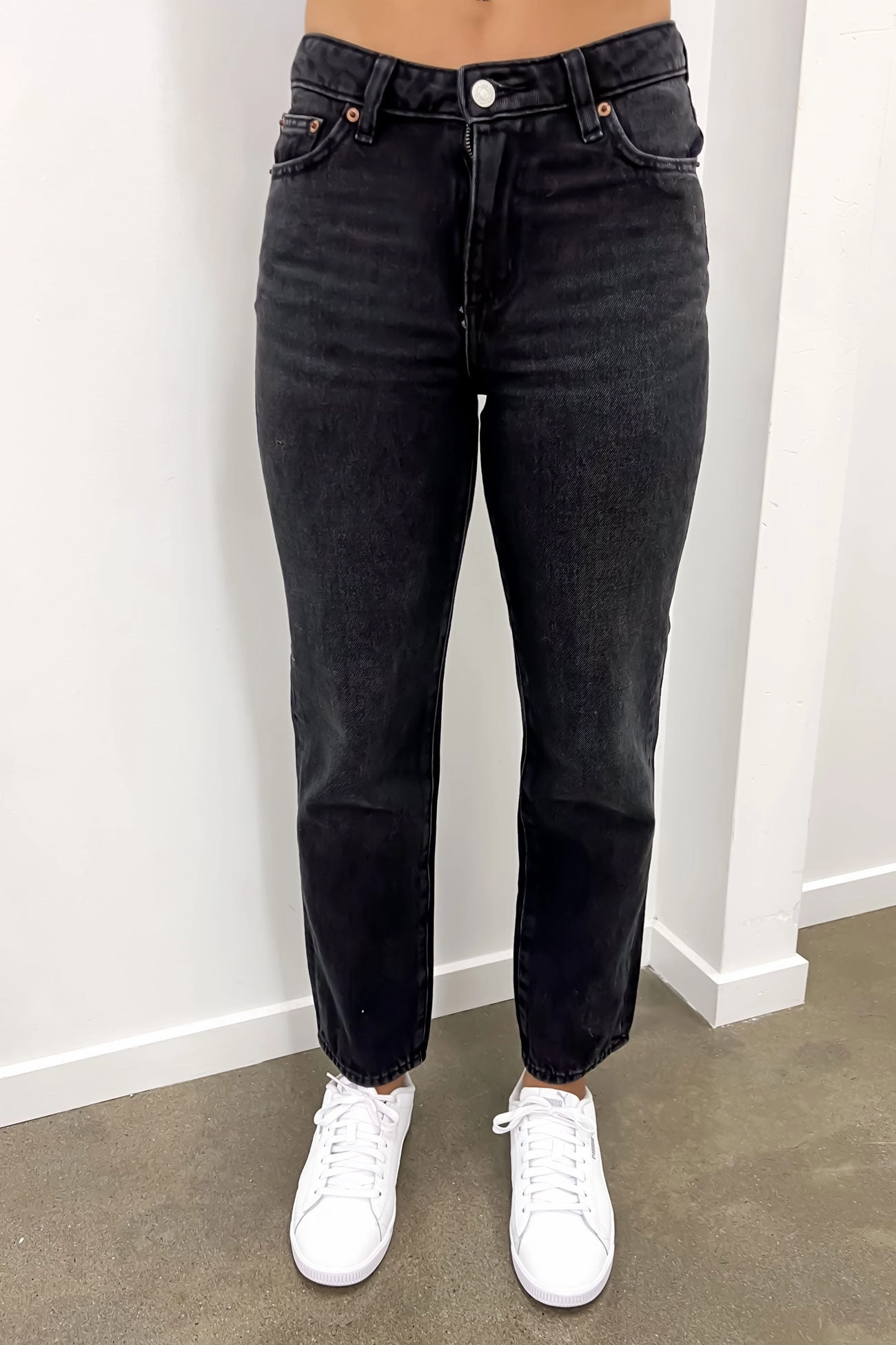 Mid Slim Straight Petite Jean Black Drift Stylish Adult Fashion