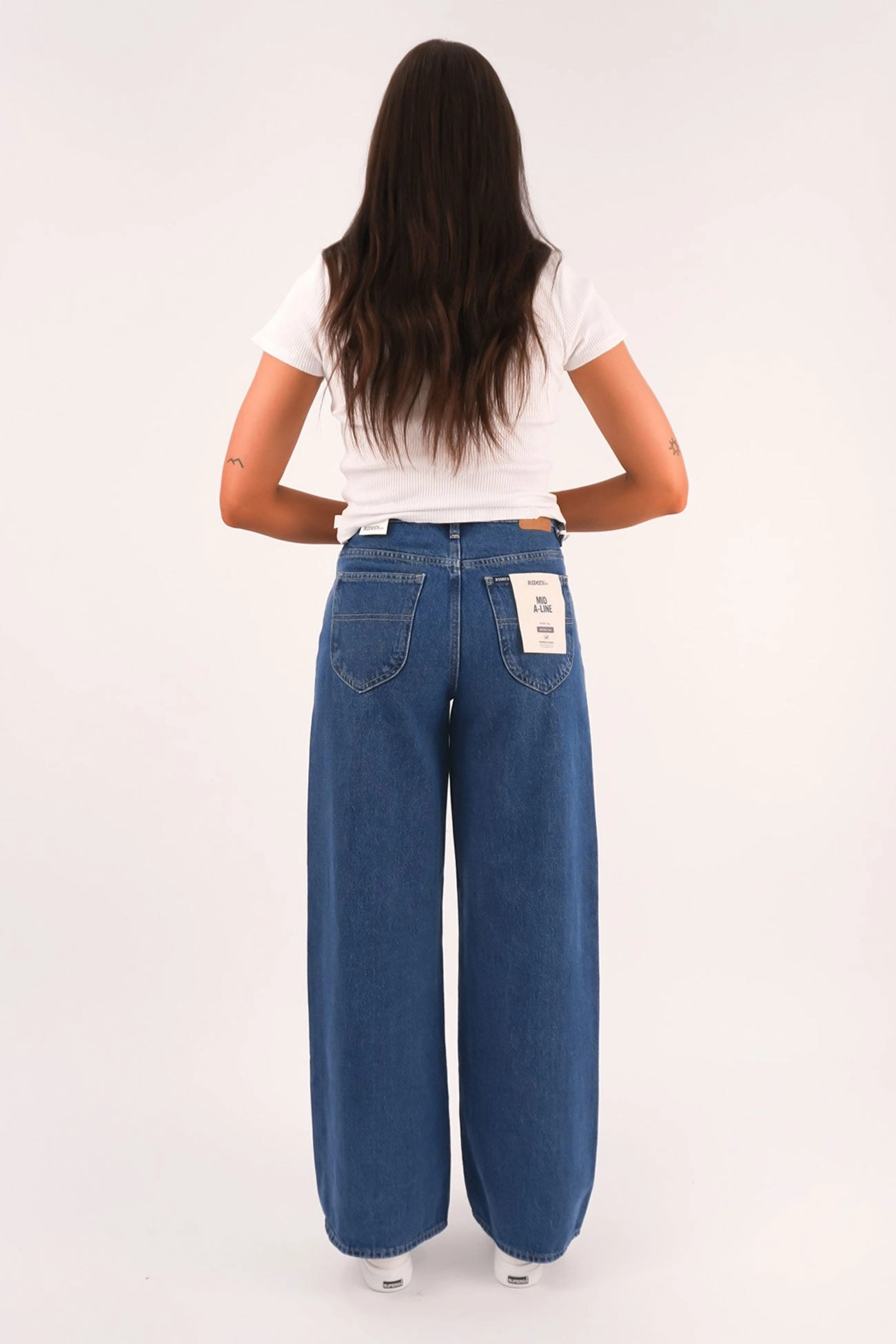 Simple Wear Smooth Breathable Mid A-Line Jean Blue Horizon