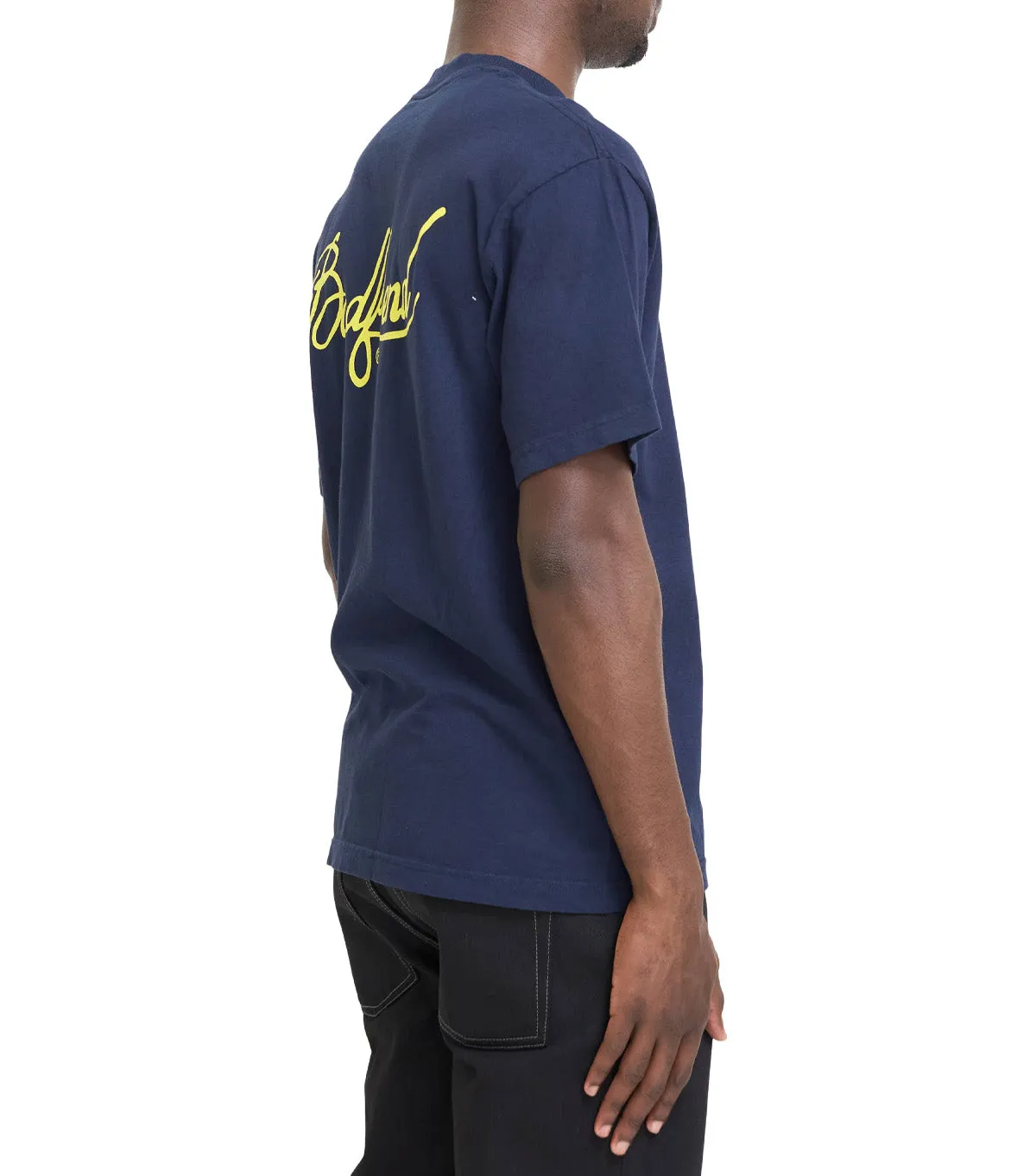 Badfriend Cursive Logo T-Shirt Navy African Bold