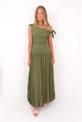 Augusta Maxi Dress Olive Winter Proof Wool-Blend