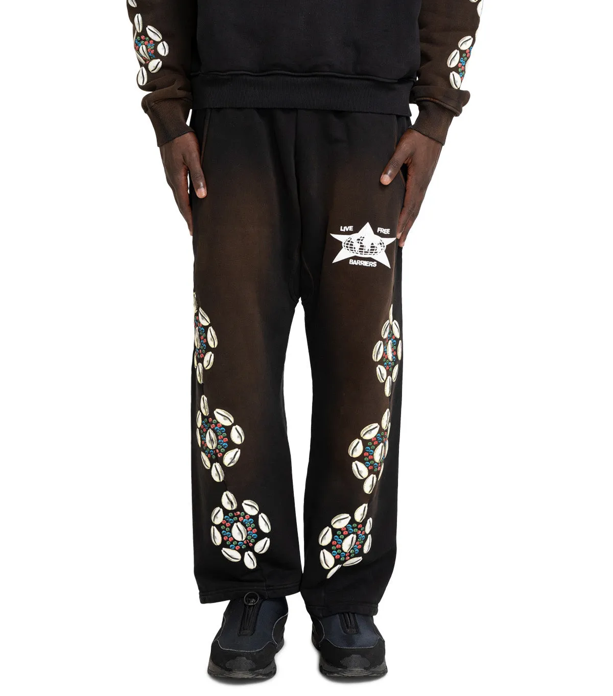 Barriers Barrera Cowrie Shell Sweatpants Black Open Heart