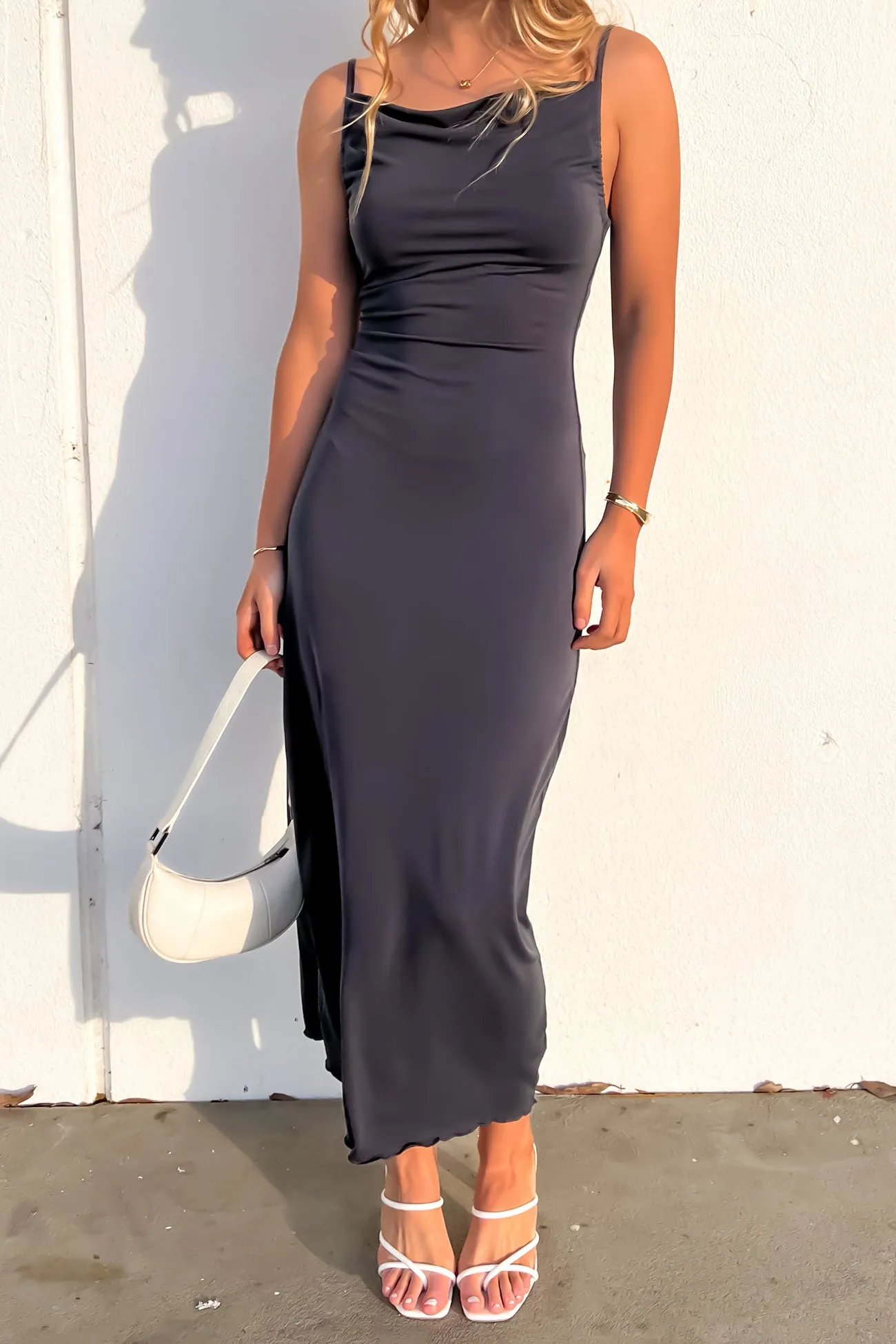 Breathable Comfort Wear Luxe Cowl Neck Maxi Dress Steel