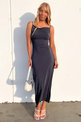 Easy Pairing Stylish Layering Luxe Cowl Neck Maxi Dress Steel