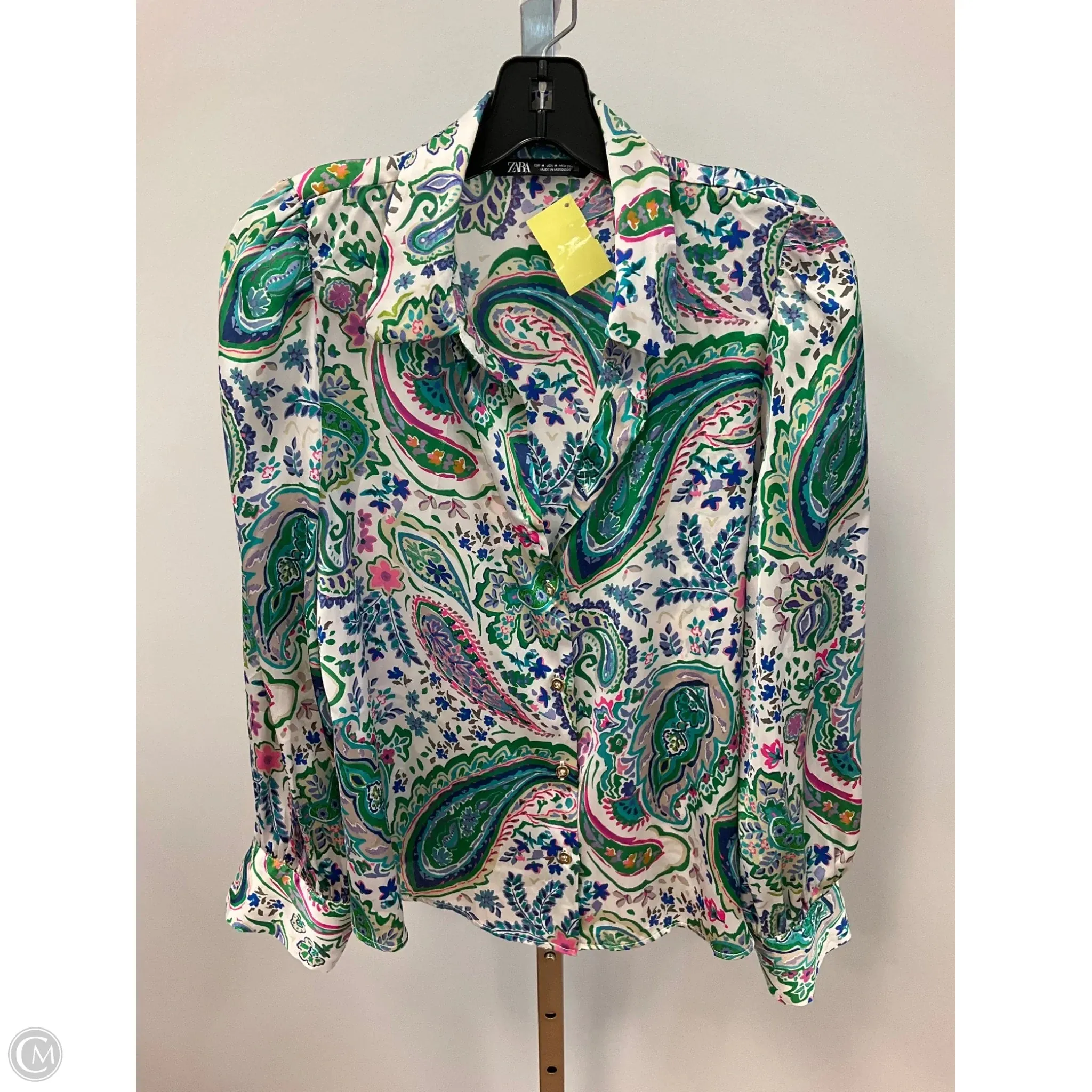 Blouse Long Sleeve By Zara In Blue & Green, Size: M Basic Sweatshirt