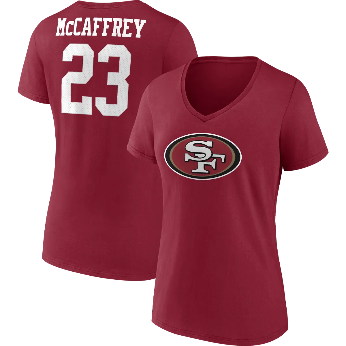 Women's 49ers Player Icon Name & Number Tee - McCaffrey FadeResistantDye