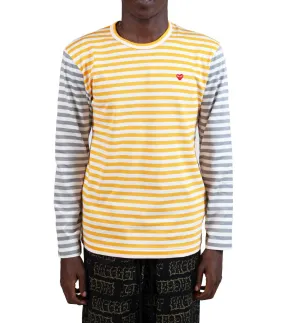 Island Vibe Ski Core CdG PLAY Bi-Color Striped Long Sleeve T-Shirt Yellow