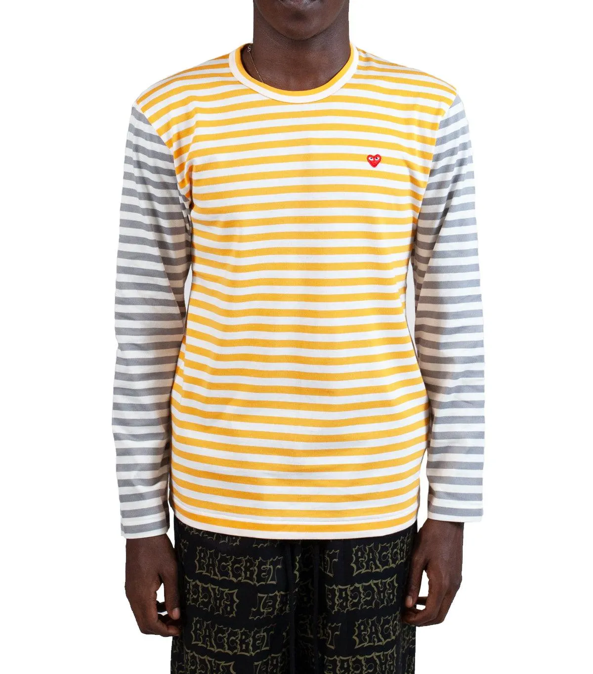 Island Vibe Ski Core CdG PLAY Bi-Color Striped Long Sleeve T-Shirt Yellow