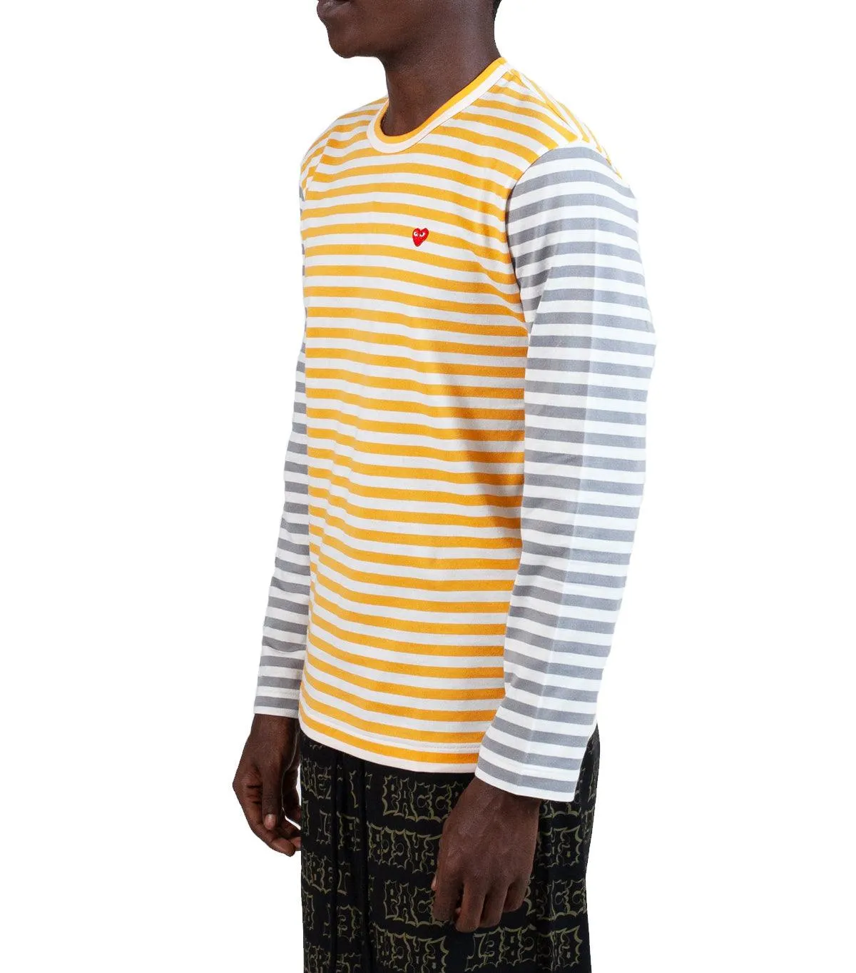 FrictionResistant CdG PLAY Bi-Color Striped Long Sleeve T-Shirt Yellow