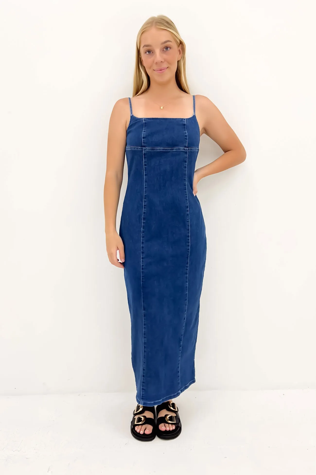Gender Free Romy Denim Midi Dress Indigo