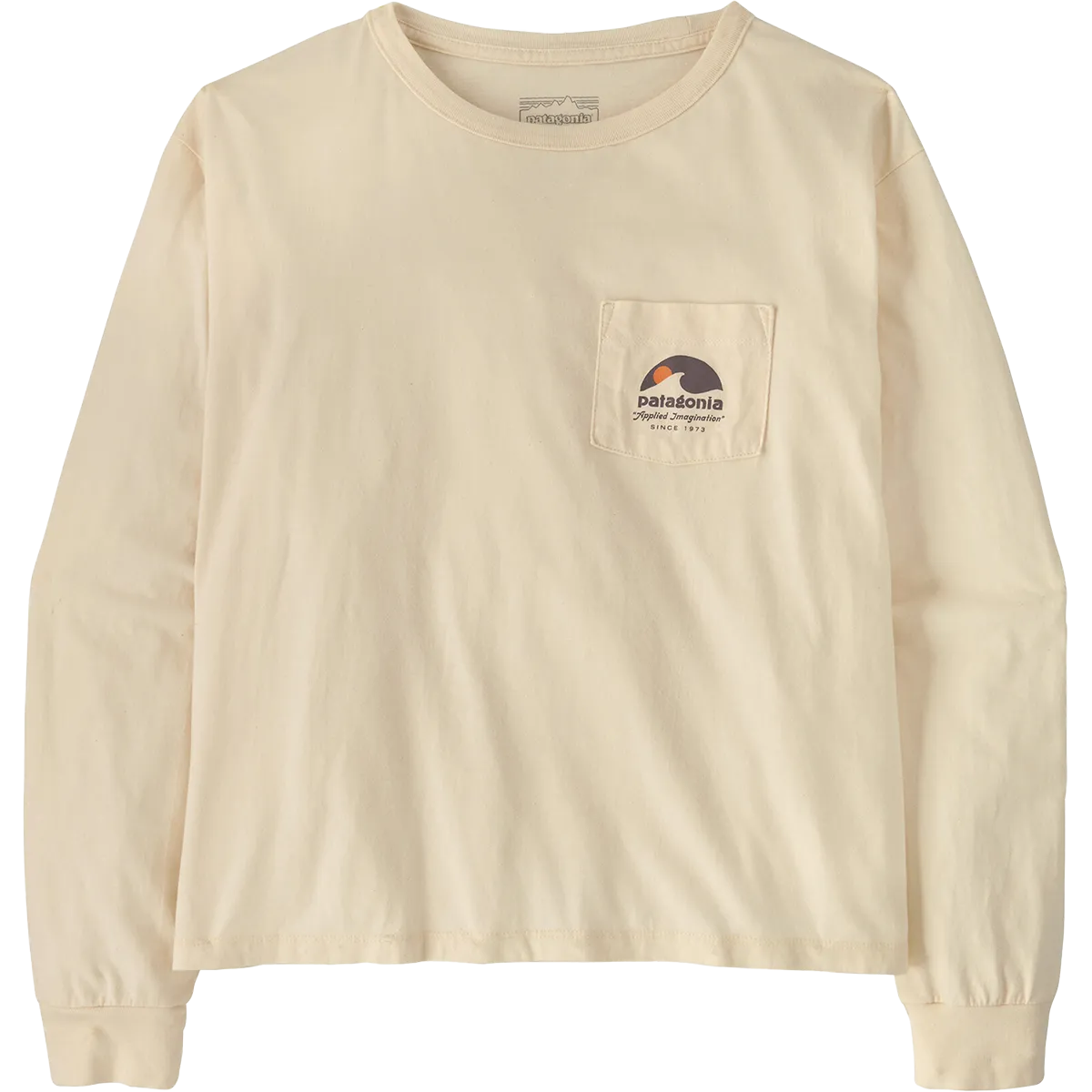 Women's Long Sleeve Applied Imagination Easy-Cut Organic Pocket T-Shirt Campus Vibe Soft Flow