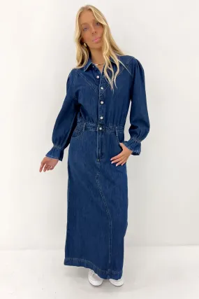 Understated Charm Minimal Mood Macey Denim Maxi Dress Mid Blue