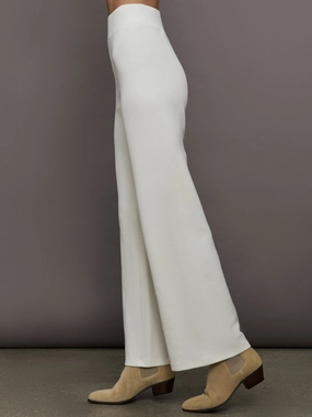 Stretch Elastic Waistband Plush Brushed Interior Moon Classic Flared Pants - Marshmallow