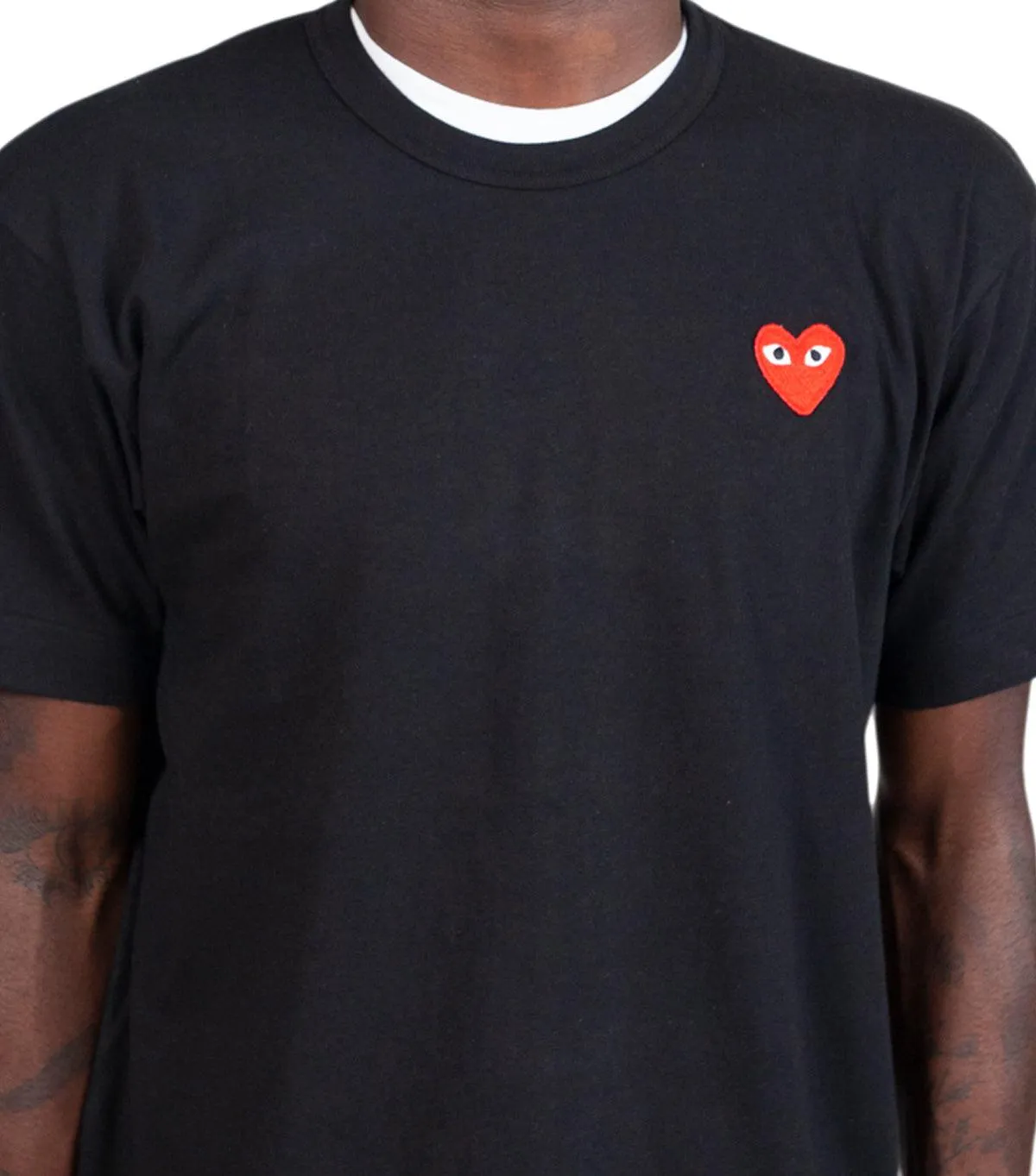 CdG PLAY Single Red Heart T-Shirt Black MultiPanelDesign Couple Look