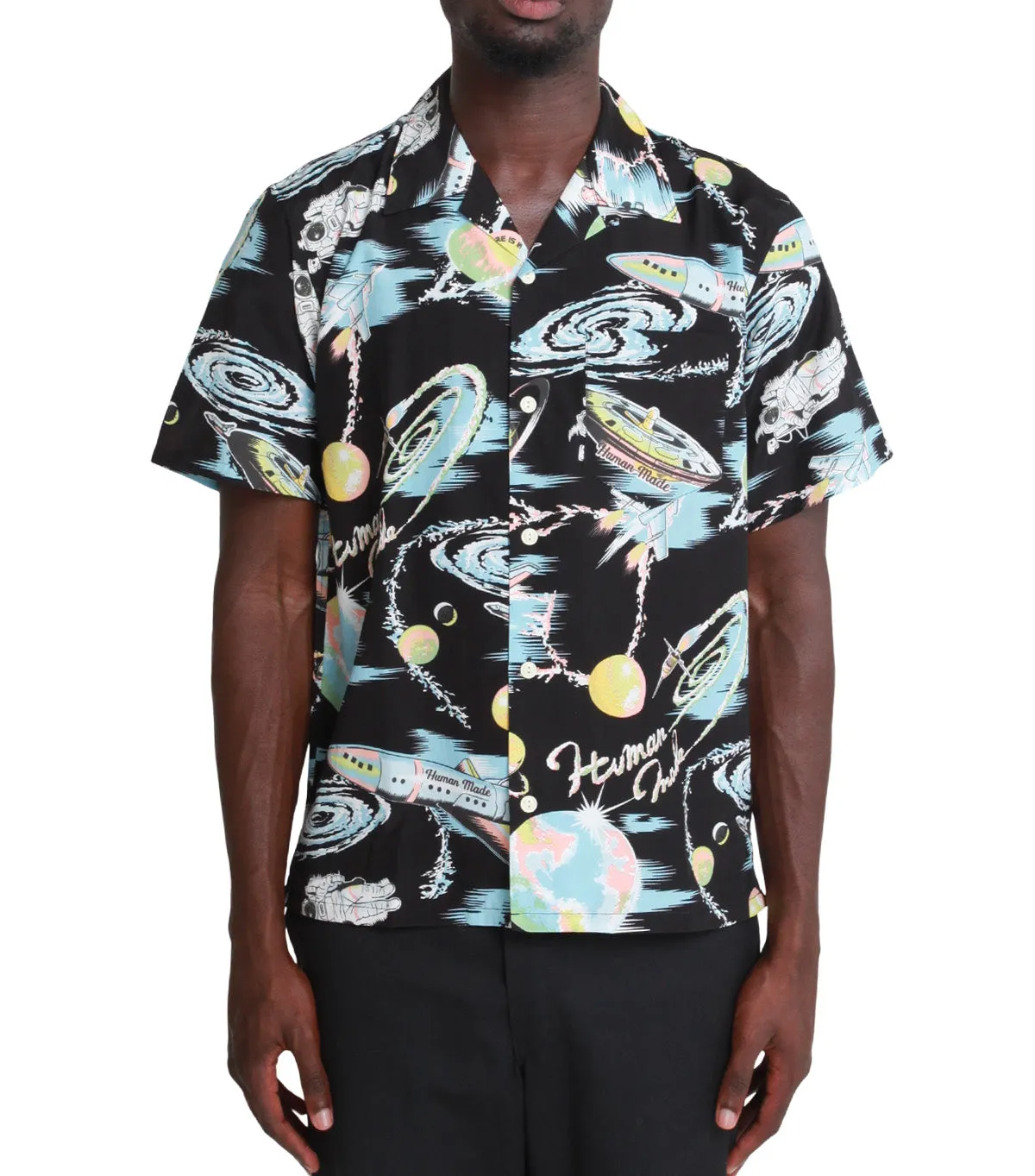 StainReleaseCoating UniversalFit Human Made Graphic Aloha Shirt Black