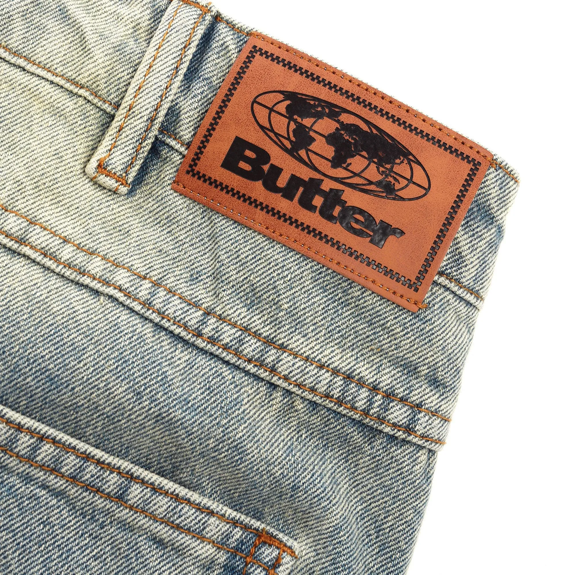 silk fabric Butter Goods Ace Denim Jeans Distressed Light Blue