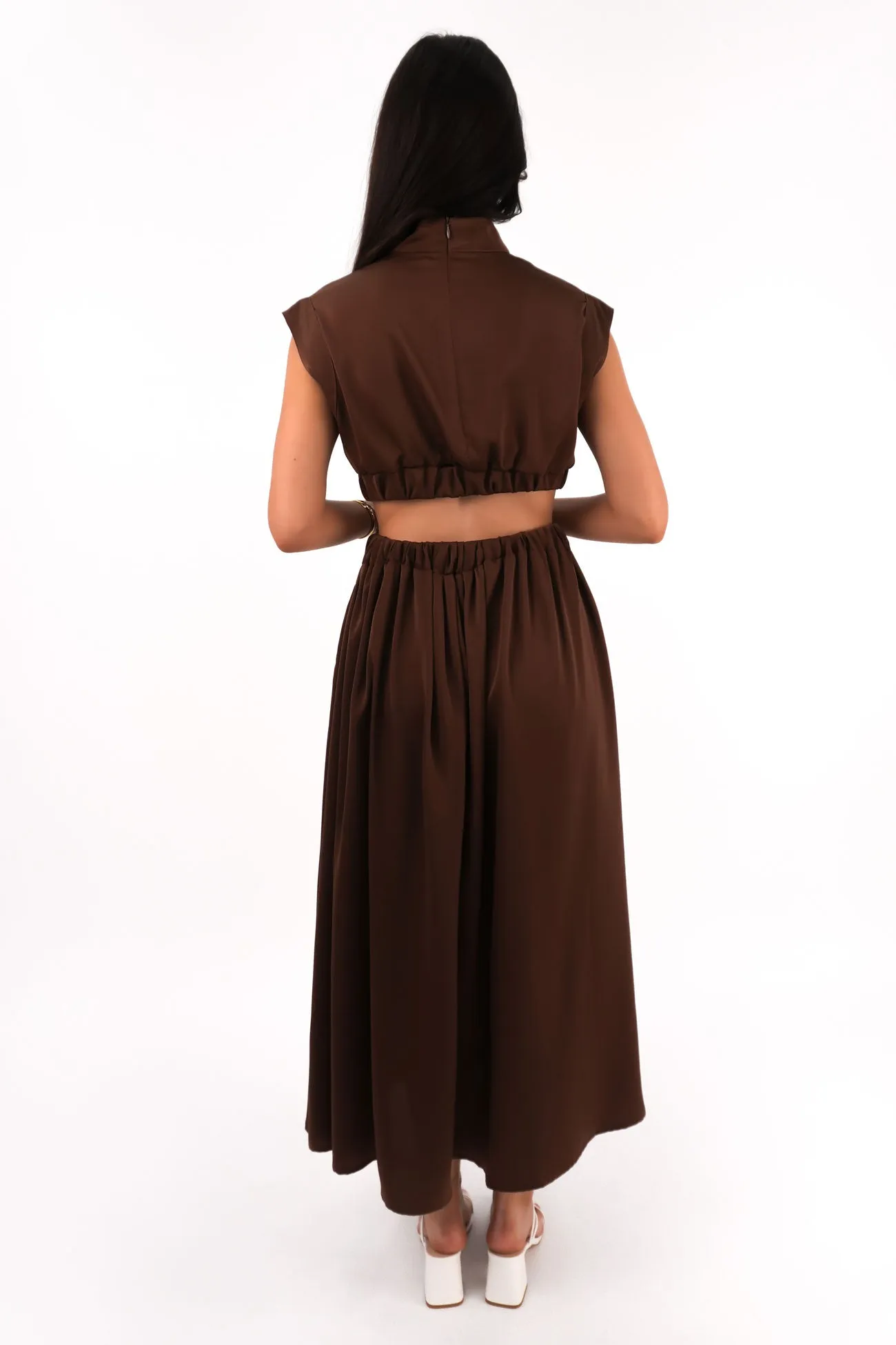 Carmen Maxi Dress Chocolate Layered Comfort Wear Sweetheart Cut