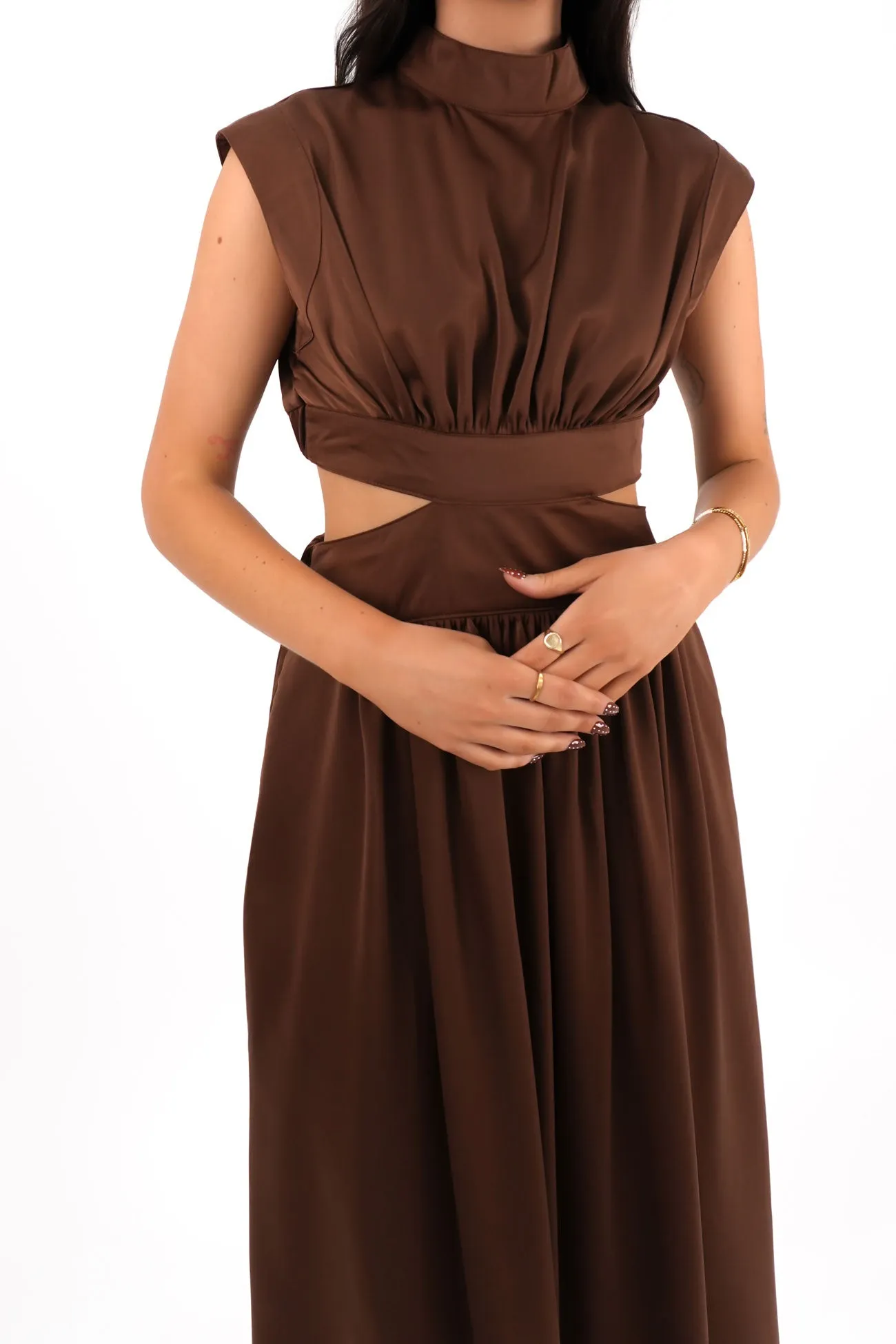 Carmen Maxi Dress Chocolate Sleek Draping Cold-Shoulder