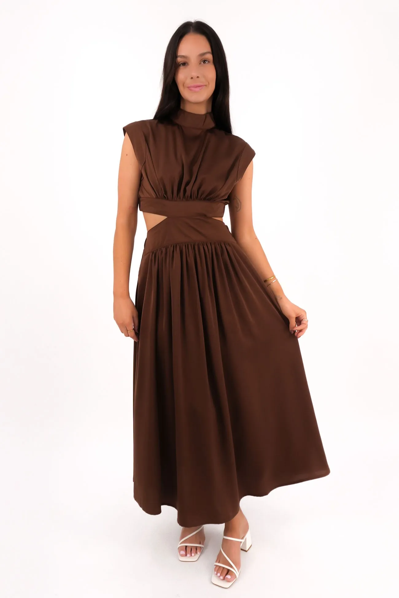 Office Shape Carmen Maxi Dress Chocolate