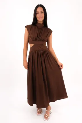 Office Shape Carmen Maxi Dress Chocolate