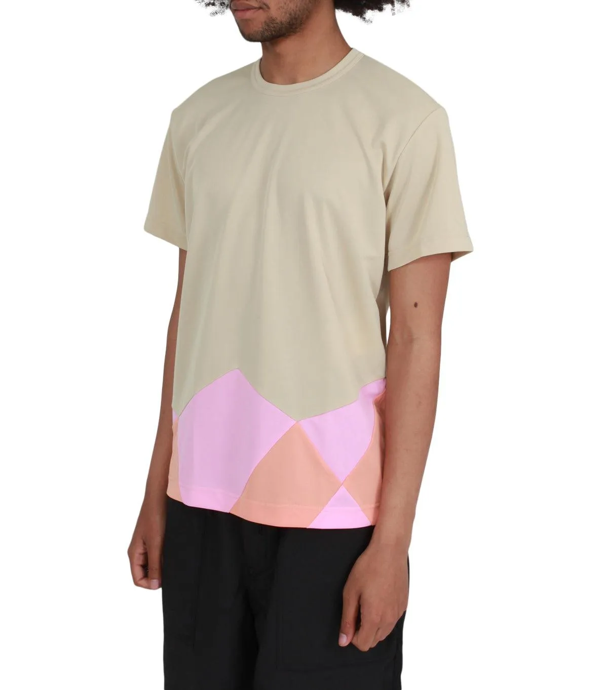 CdG Homme Plus Asymmetrical T-Shirt Tan Multi Soft Flow Dance Light