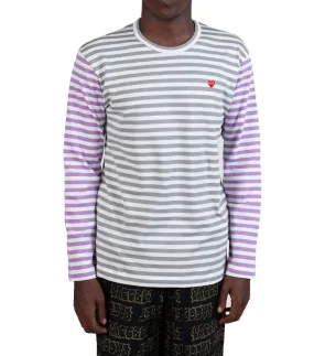 Glam Night CdG PLAY Bi-Color Striped Long Sleeve T-Shirt Grey