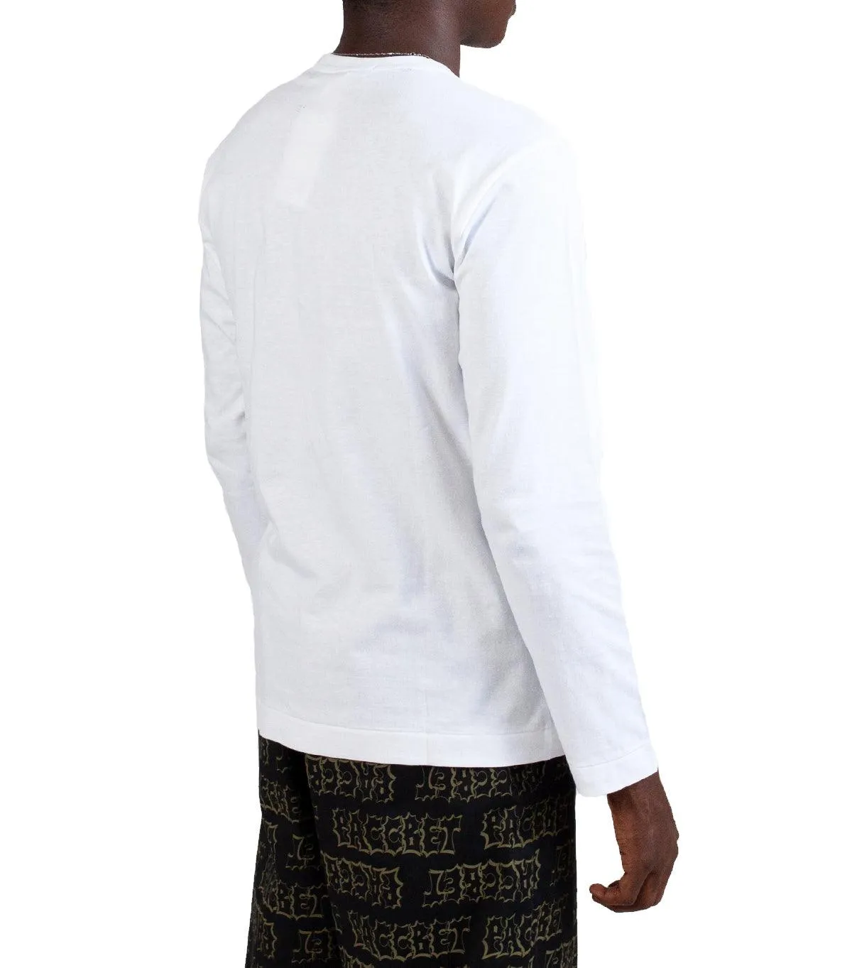 CdG PLAY Graphic Long Sleeve T-Shirt White BreathableFabric DoubleLayered Collar