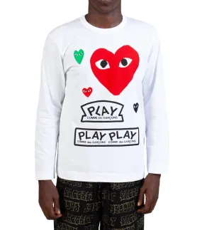 CdG PLAY Graphic Long Sleeve T-Shirt White ShockAbsorbent Padding Antistatic