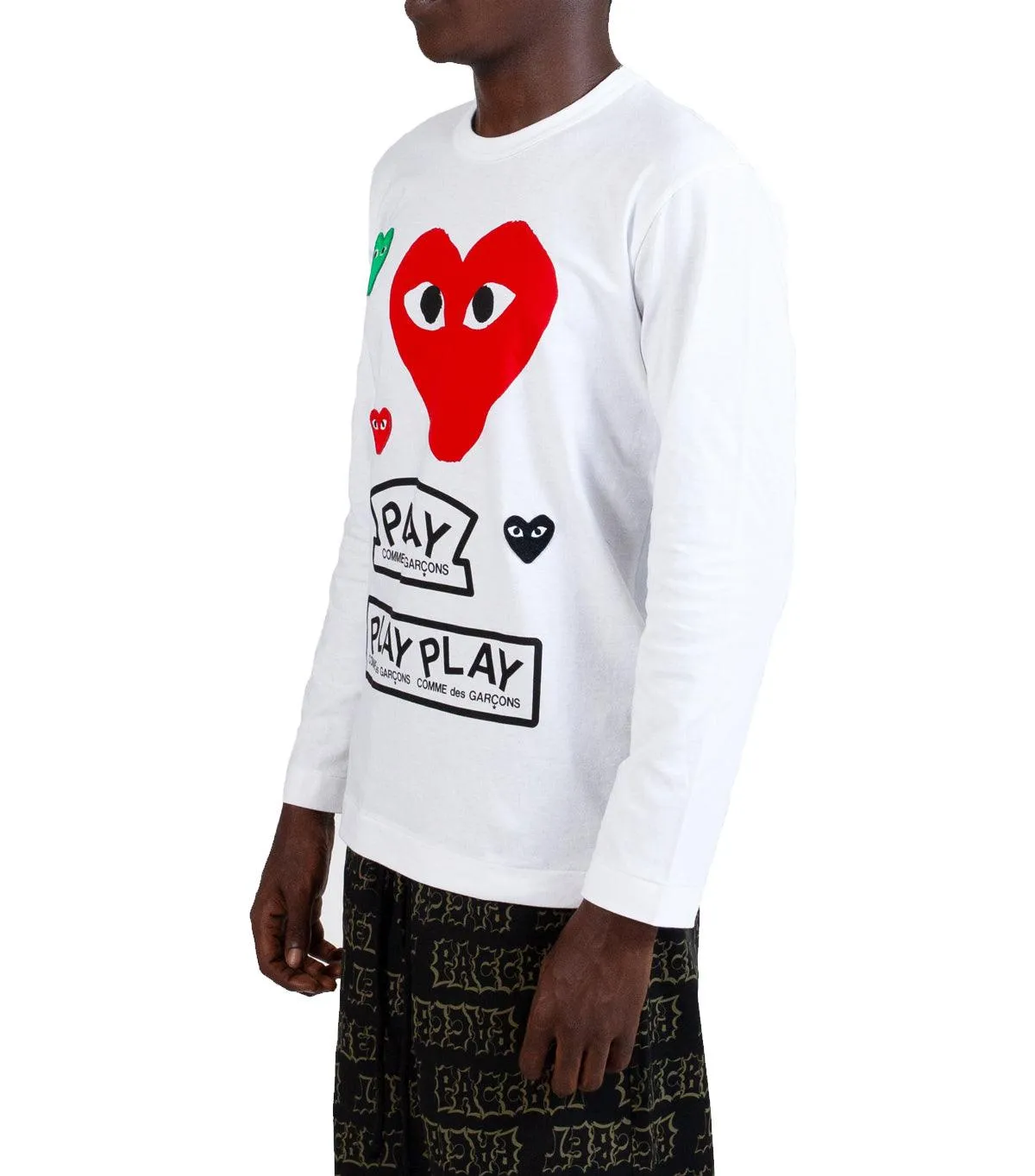 CdG PLAY Graphic Long Sleeve T-Shirt White Seamless Sleeve Construction Student Cool