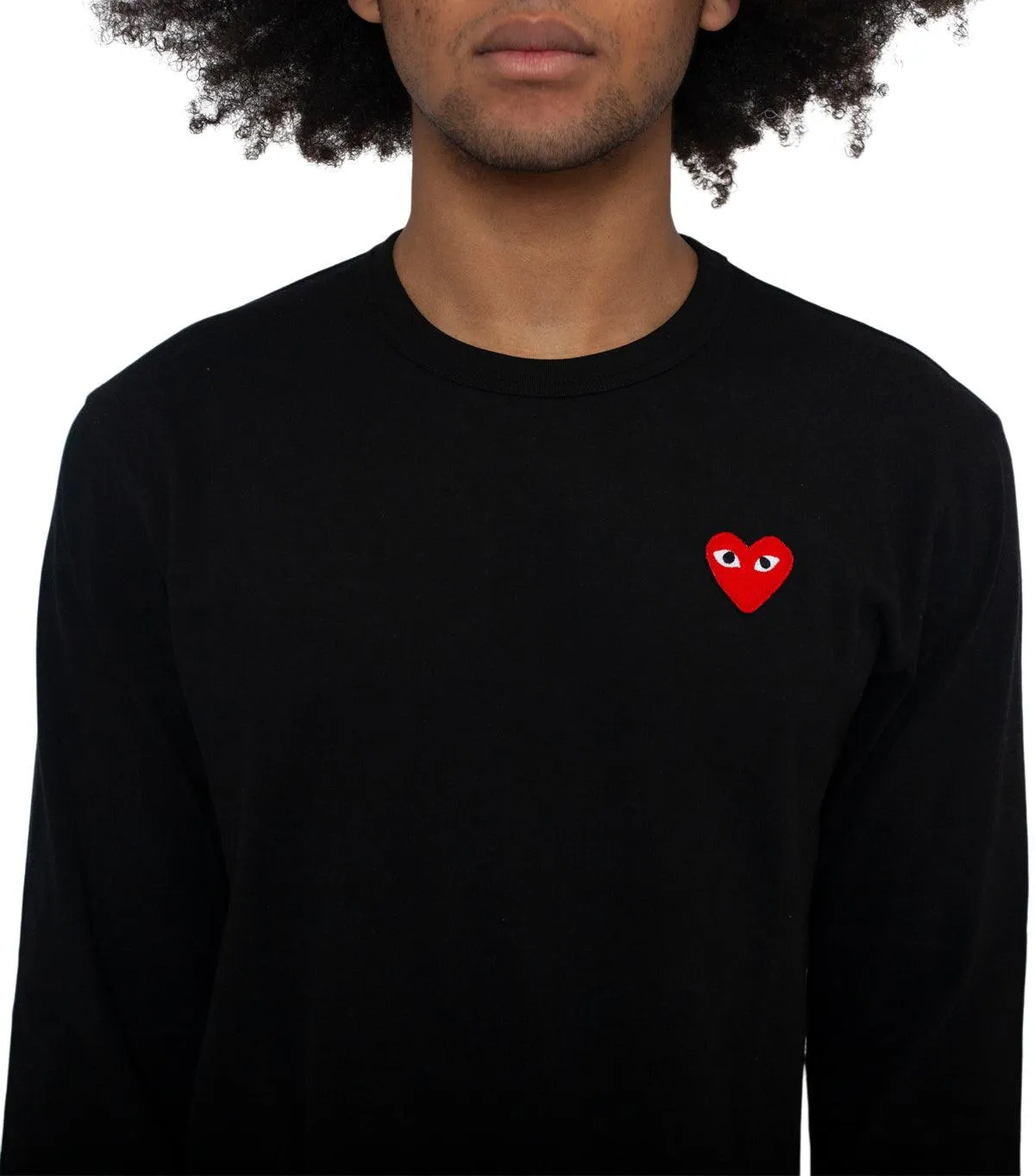 CdG PLAY Red Heart Long Sleeve T-Shirt Black Windproof Fabric