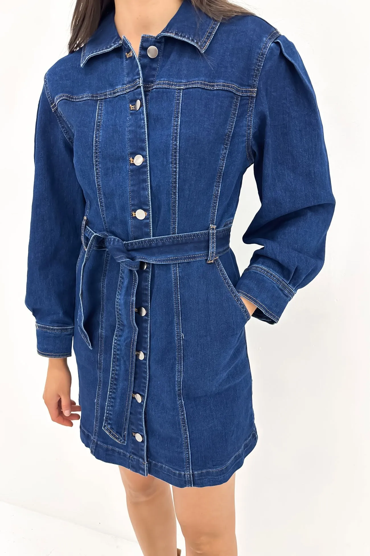 Open Design Dress-Up Style Jaydence Denim Mini Dress Indigo