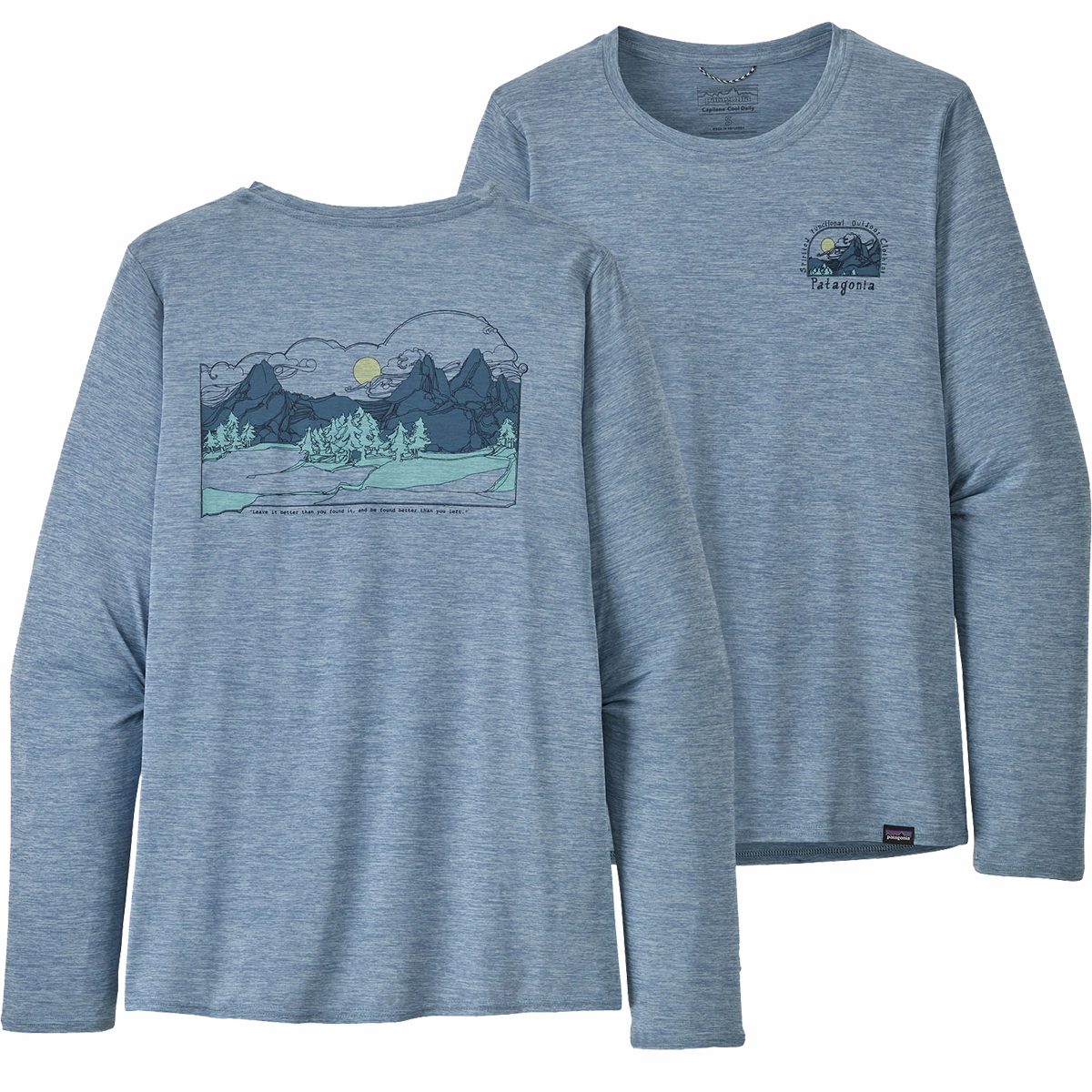 Unisex model Women's Capilene Cool Daily Graphic Long Sleeve Tee