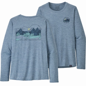 Unisex model Women's Capilene Cool Daily Graphic Long Sleeve Tee