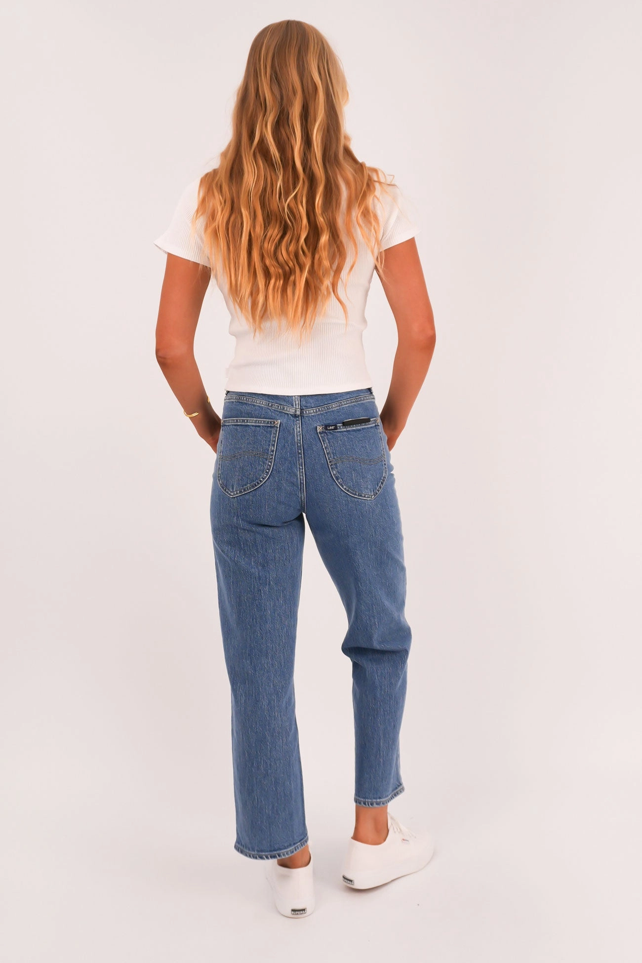 Mood Layer Eco Friendly Dye Process High Straight Crop Jean Cobalt Blue