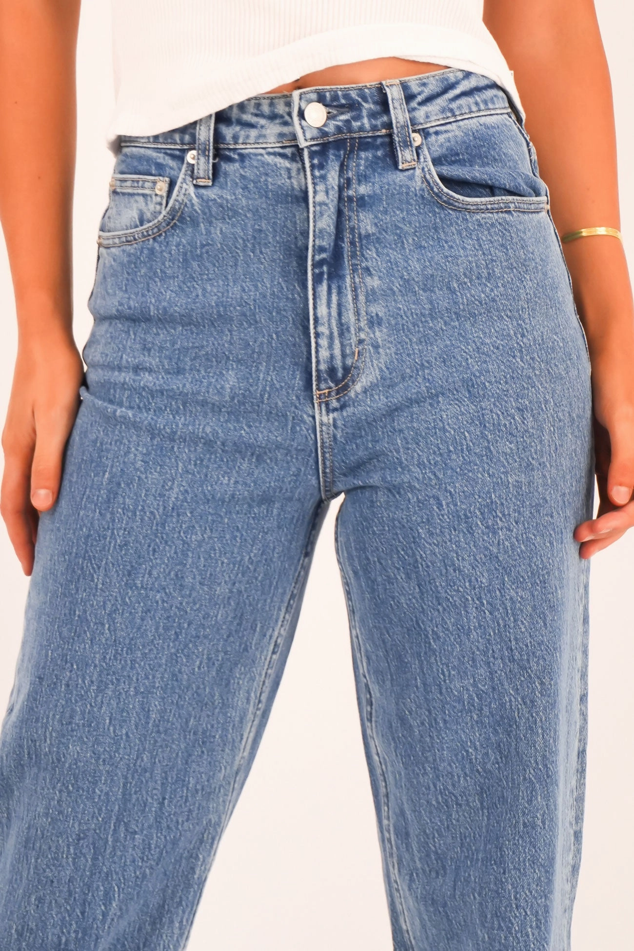 High Straight Crop Jean Cobalt Blue Waterless Wash Technology