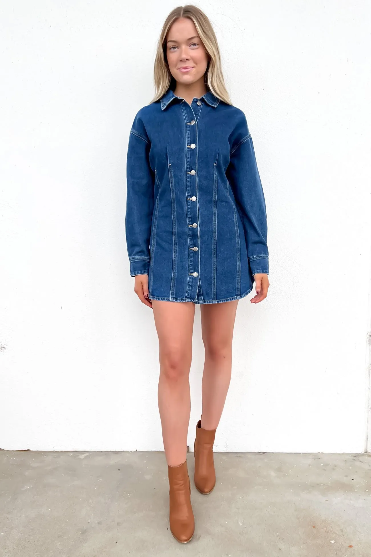 Jacky Denim Mini Dress Indigo Layered Fabric