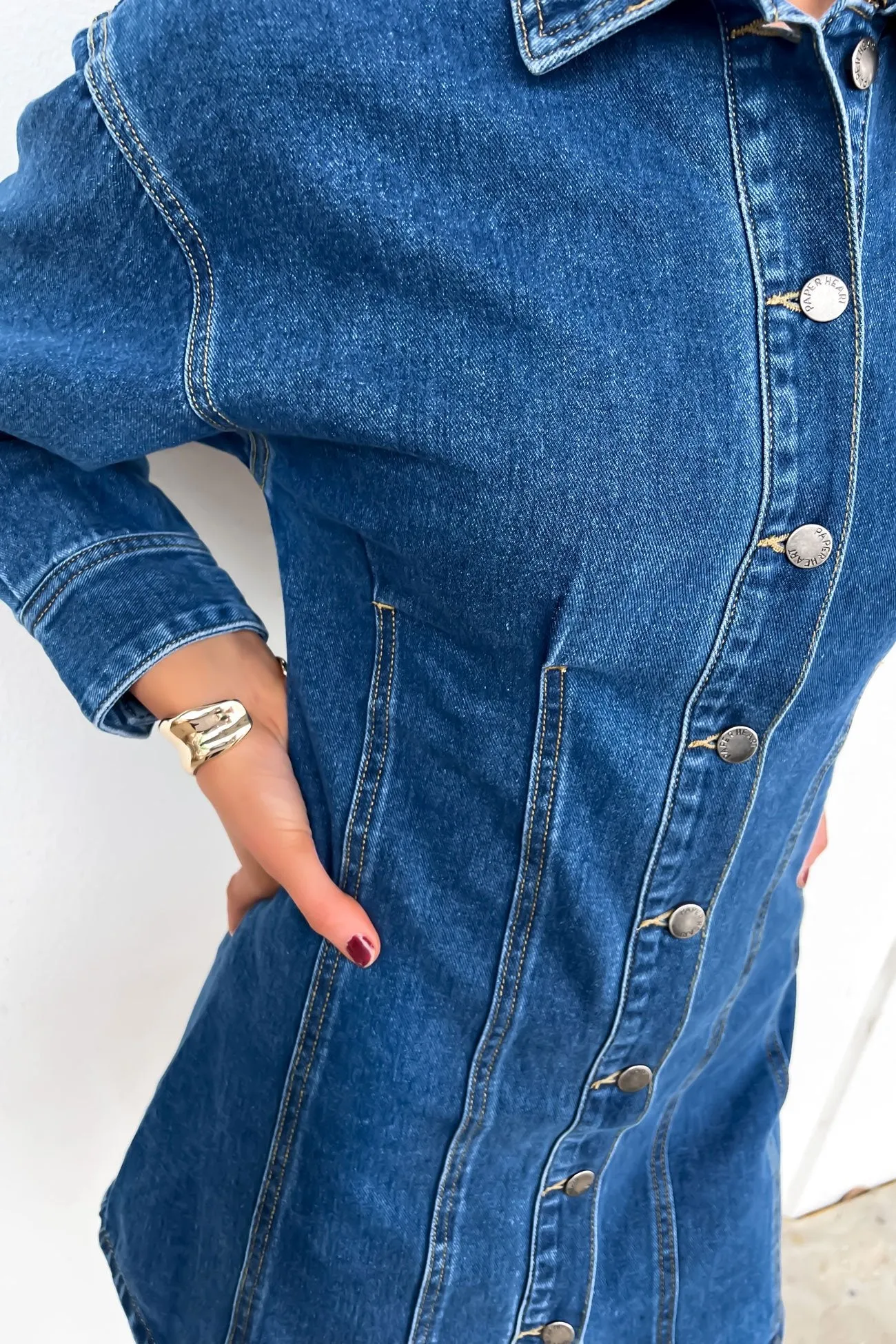 Jacky Denim Mini Dress Indigo Feminine Movement Luxury-Fabric