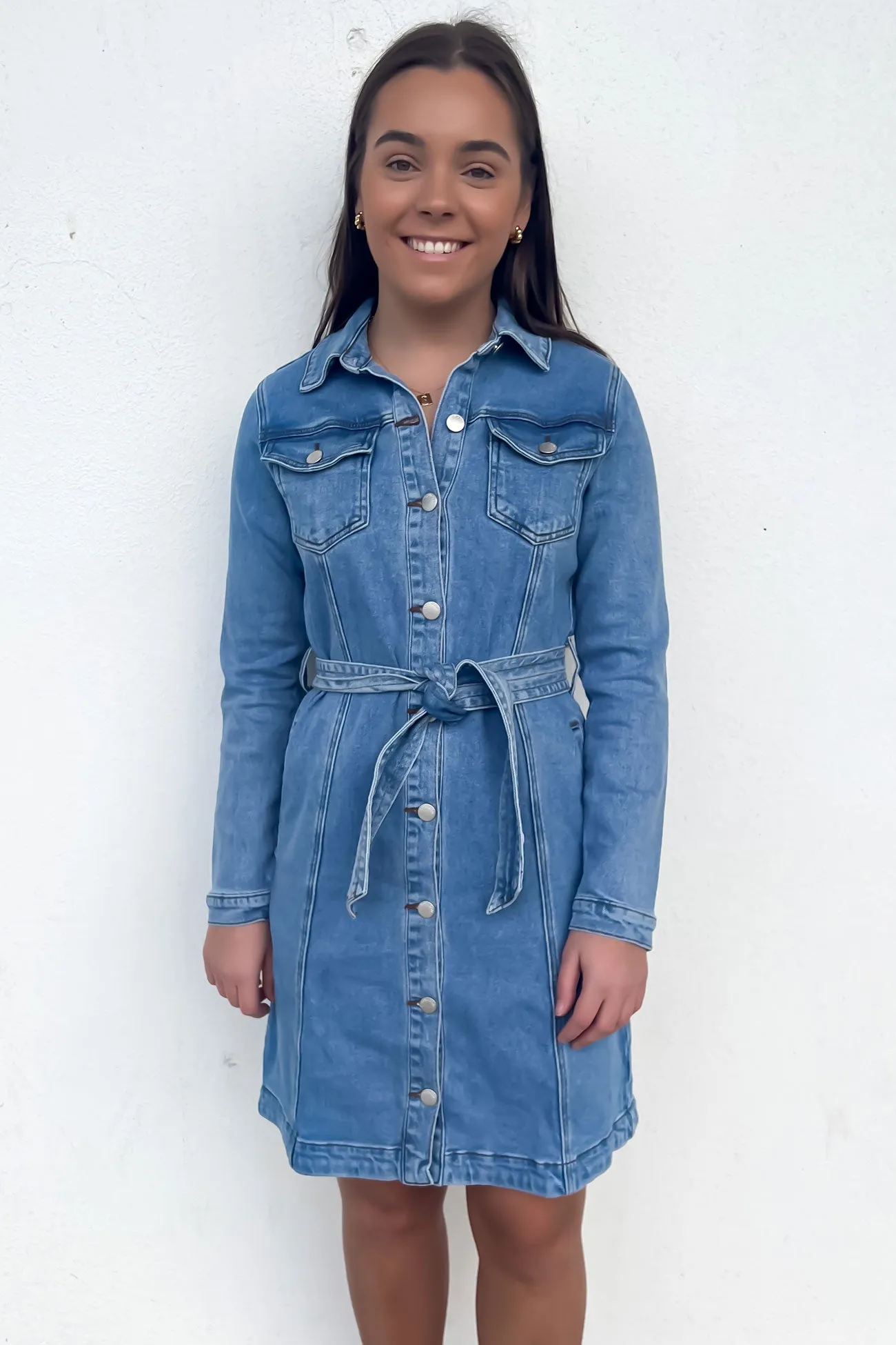 Riley Denim Dress Mid Blue Neutral Feel Natural Wrap