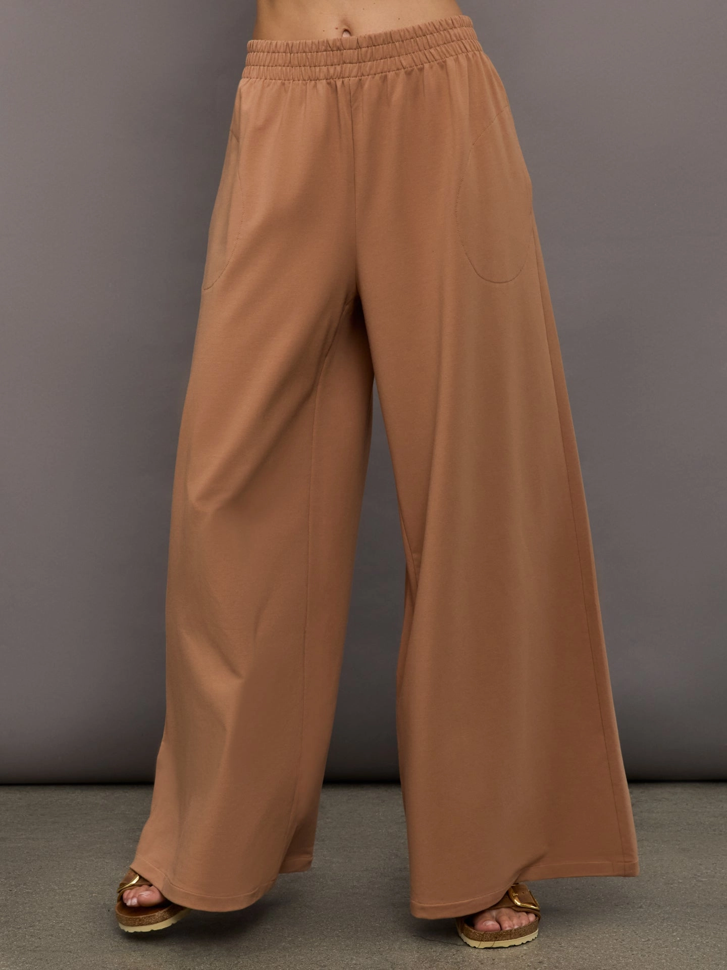 Cozy Midweight Fabric Hidden Pocket Detail Boyfriend Elephant Sweatpants - Cappuccino