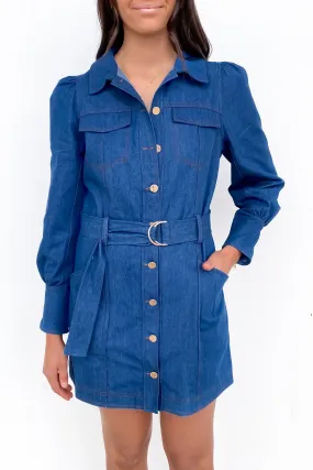 Standout Feature Cozy Wear Amelia Denim Mini Dress Mid Blue
