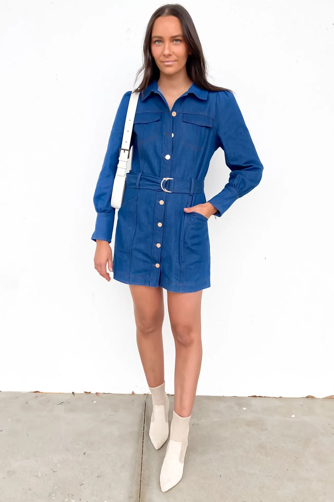 Tailored Piece Amelia Denim Mini Dress Mid Blue