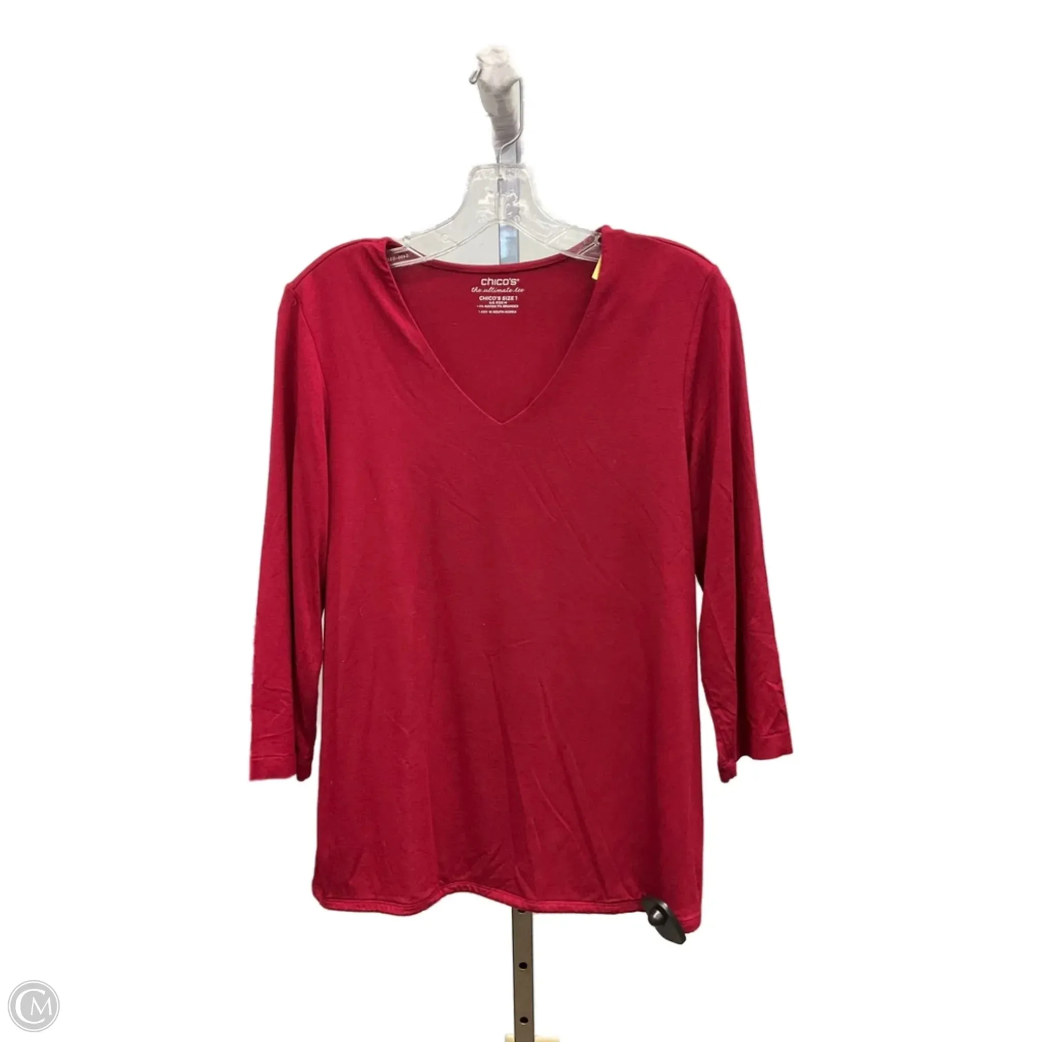 Ribbed Collar Design Trendy Sweater Top Long Sleeve Basic By Chicos In Red, Size: M