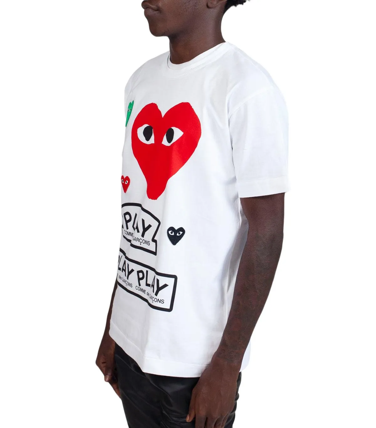 LightweightKnit CdG PLAY White Multi Logo T-Shirt Red Heart