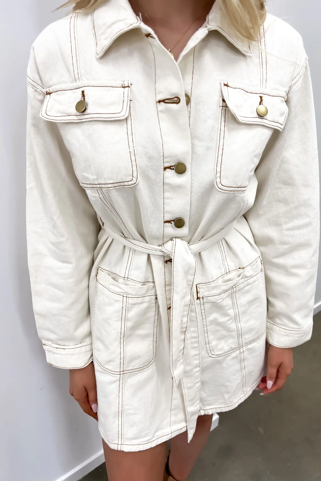 Daneika Denim Mini Dress Sand Versatile Edge Petite-Size
