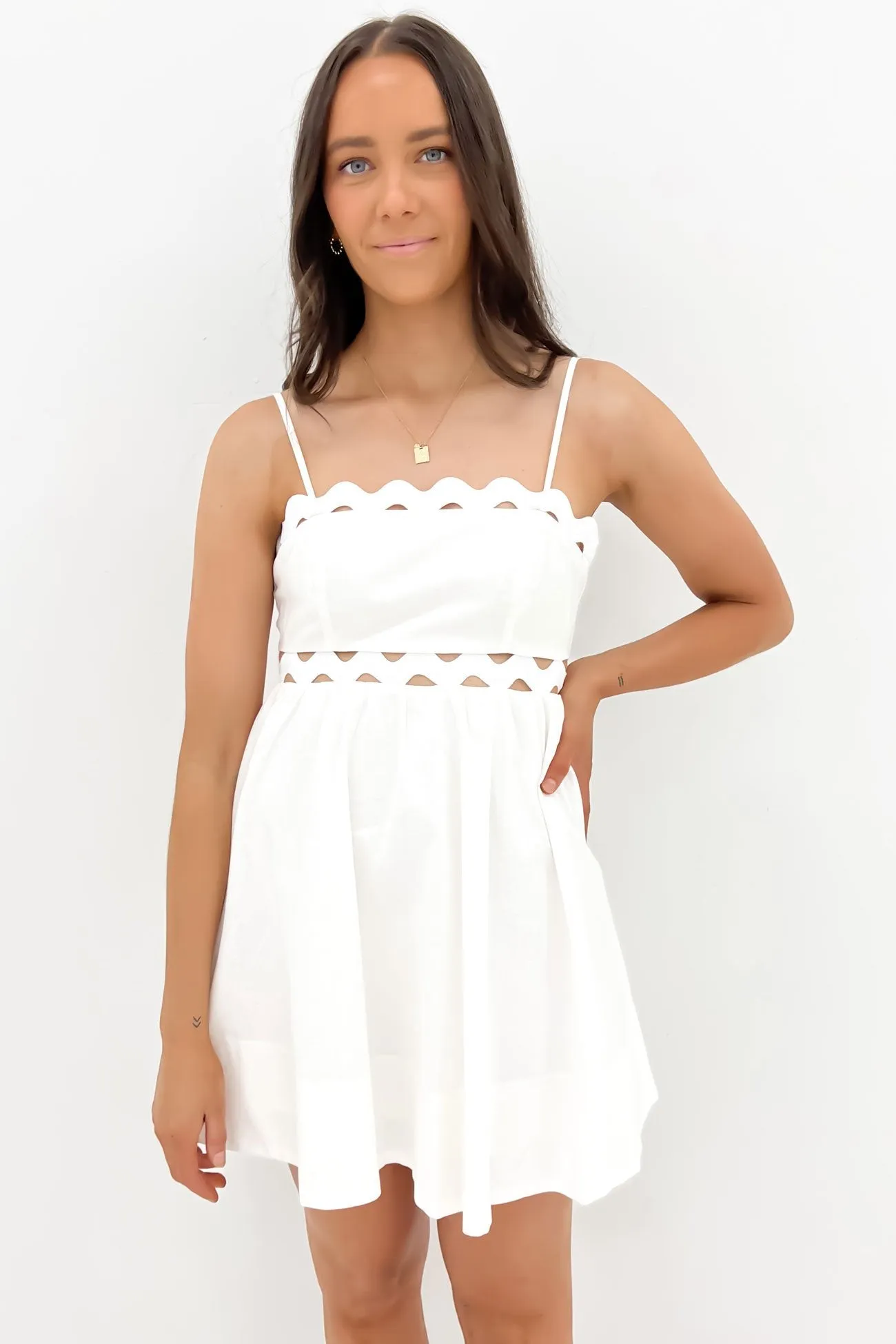 Smooth Motion Chic Ensemble Indigo Mini Dress White