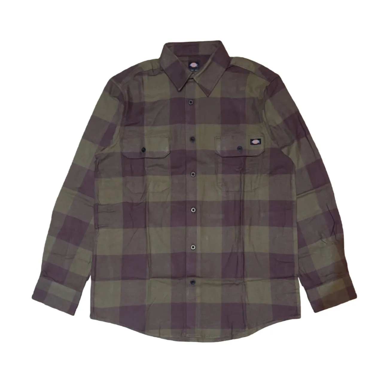 Embellished Ribbed cuff Dickies Long Sleeve Flannel Shirt Dark Olive Buffalo Plaid